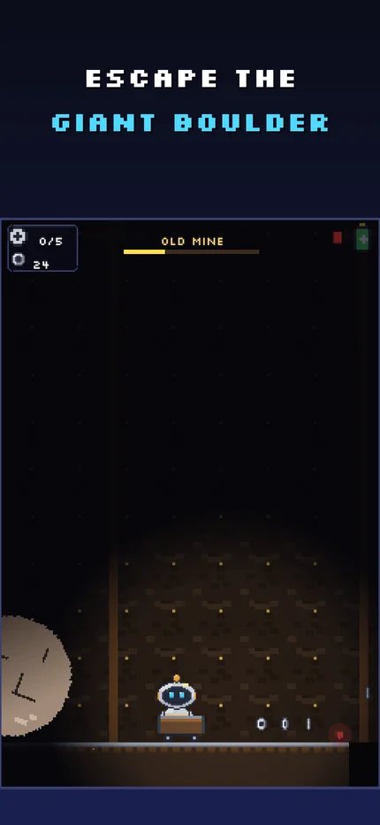 Screenshot 5 : Escape the giant boulder. The old mine, on a mine cart.